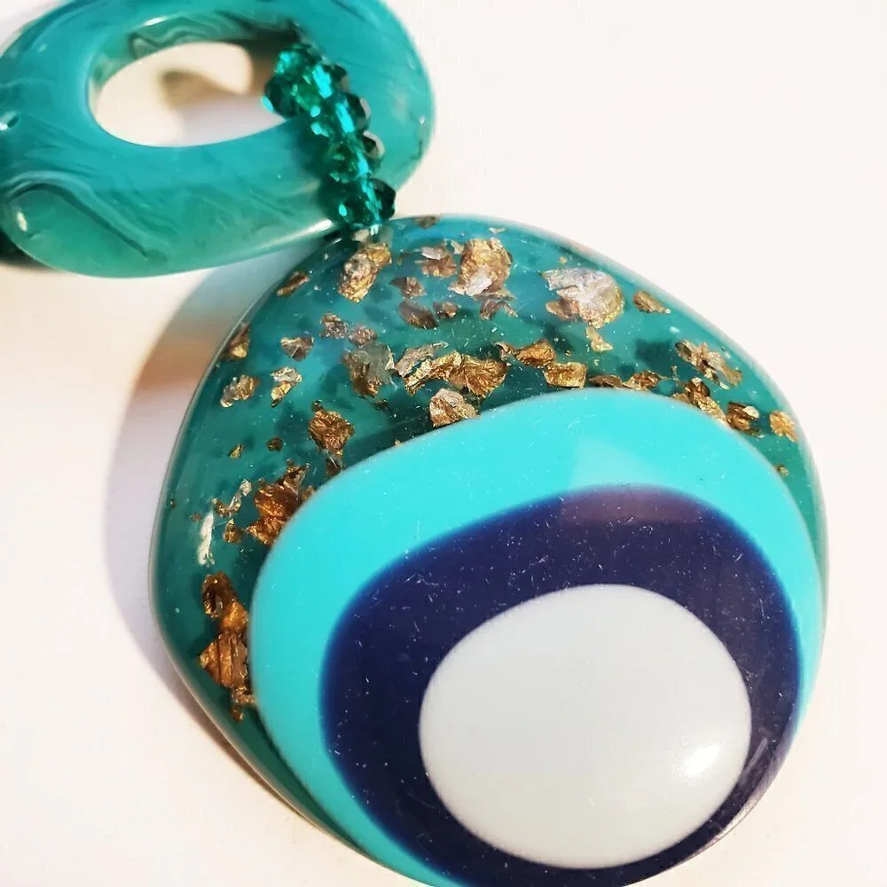 Turquoise Geometric pendant statement necklace - Picture 6 of 8